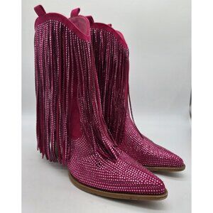 Ouepiano Boots Women Size 9 Pink Rhinestone Sparkly Cowboy Western Shoes Cowgirl